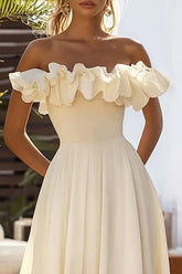 Narzissen mit Rüschen aus schulterfreiem Chiffon Langes Hochzeitsgastkleid